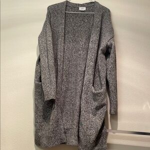 Gray Open-Front Long Cardigan Sweater